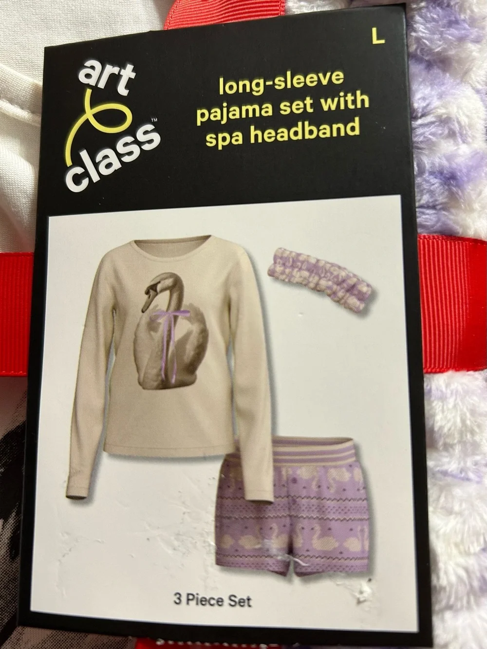 Art Class Girls L 10/12 Long Sleeve Pajama 3 Piece Set w/ Spa Headband NEW